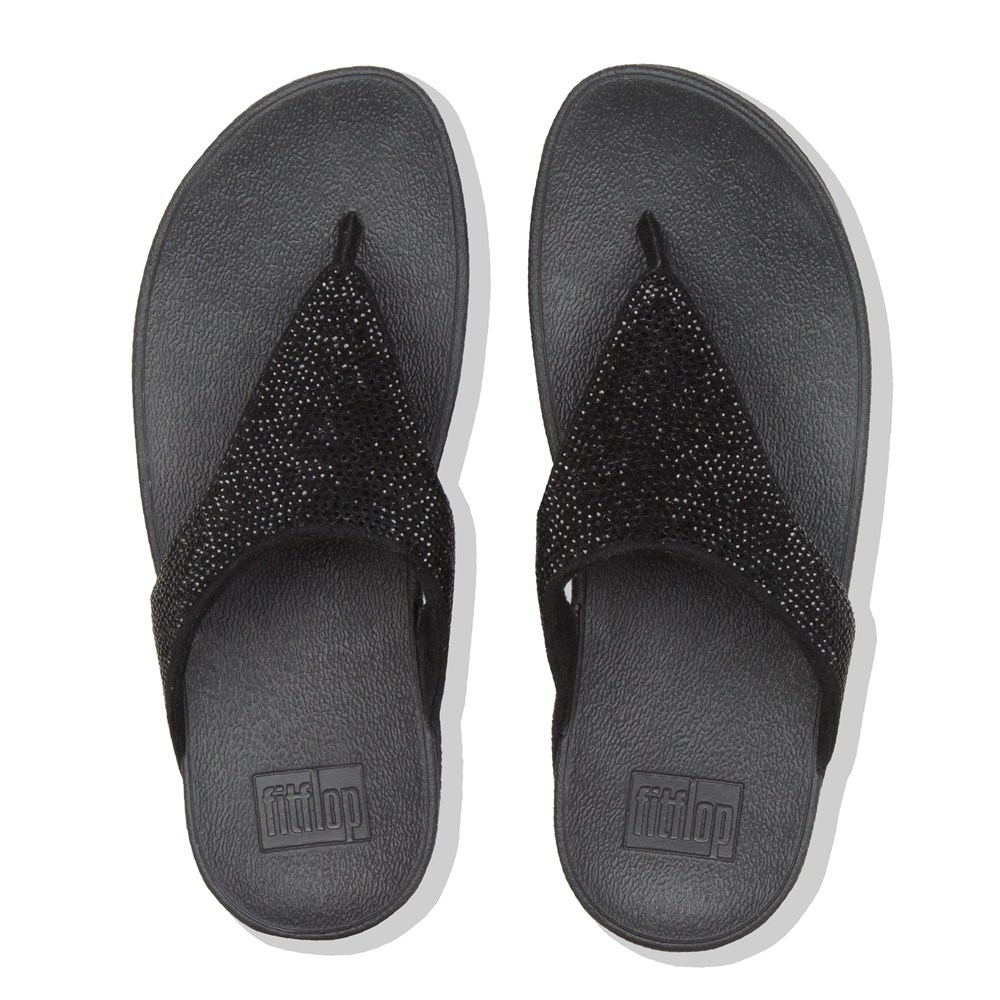 Fitflop Womens Sandals Black - Lottie Shimmercrystal Toe-post - PI7204531